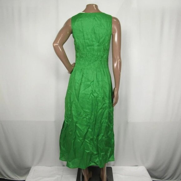 Tory Burch Women's Pleated Linen Midi Dress Bright Leaf Green Size 0 - Picture 2 of 8